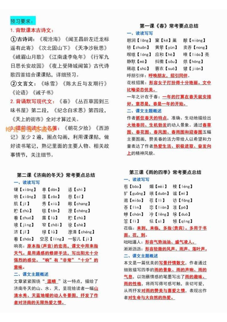 【学习资料】七年级上语文课课贴pdf夸克网盘资源
