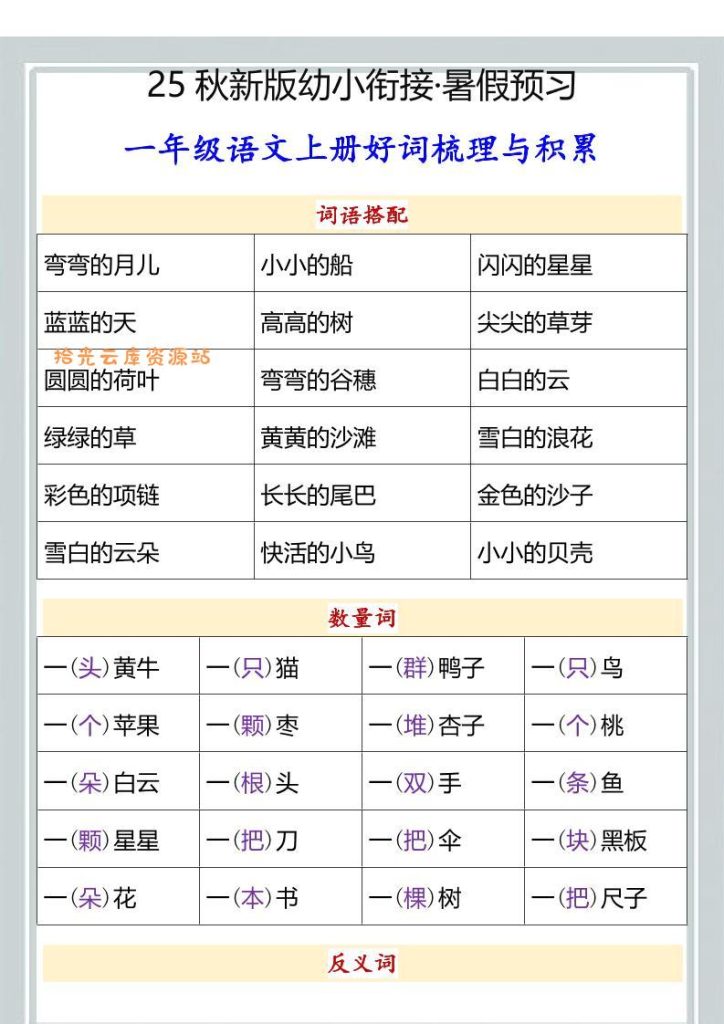 【2025秋新版】幼小衔接一年级语文上册好词梳理与积累-PDF夸克下载