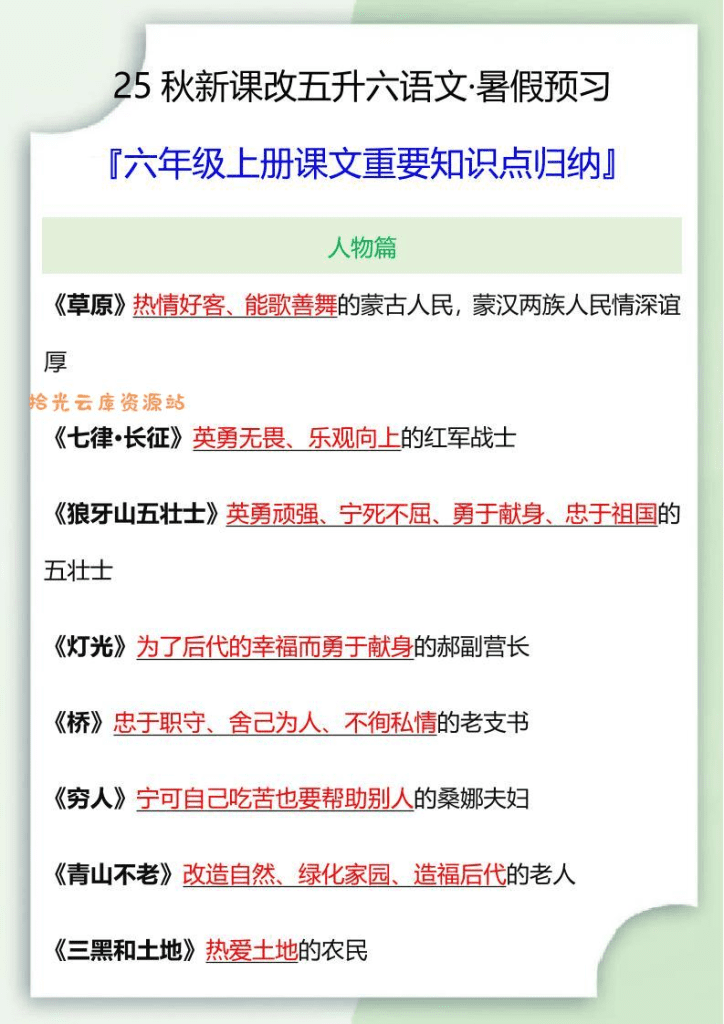 【2025秋新版】六年级语文上册课文重要知识点归纳-PDF夸克网盘